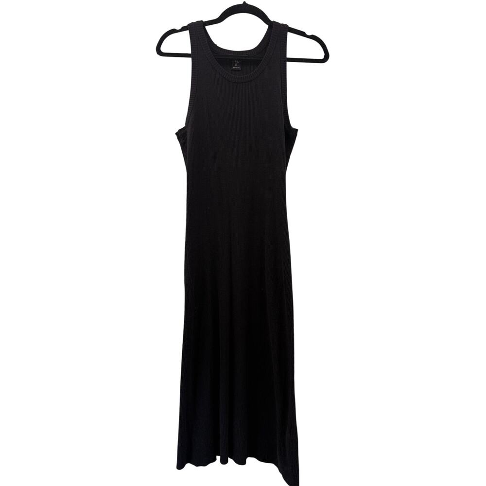 RACHEL ZOE Dress Women Black Sleeveless Ribbed Knit Crew Neck Sweater Midi Dress
